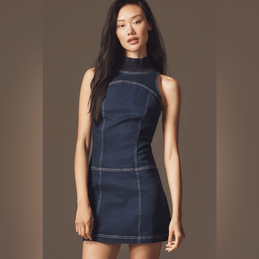 NWOT Anthropologie Pilcro Mock Neck Denim Mini Dress Size: XS